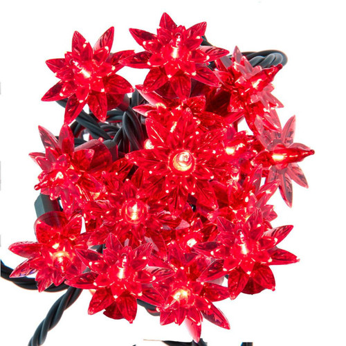 12.6' UL 20-Light Red Flower Green Wire Light Set