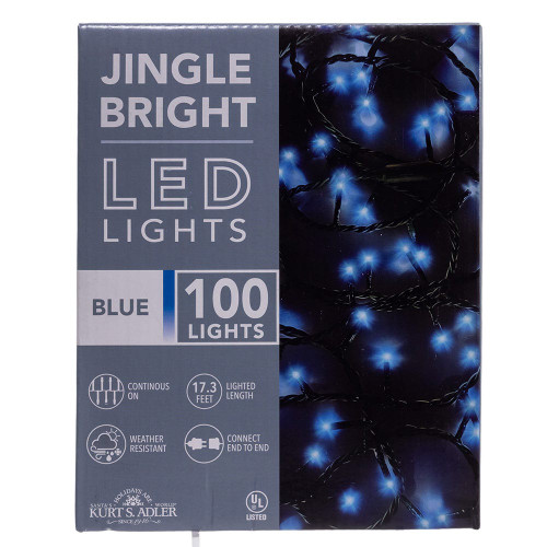 16.5' UL 100L Blue LED Green Wire Jingle Bright™ Light Set