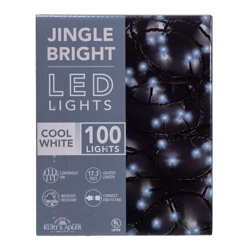 16.5' UL 100L Cool White LED Green Wire Jingle Bright™ Light Set
