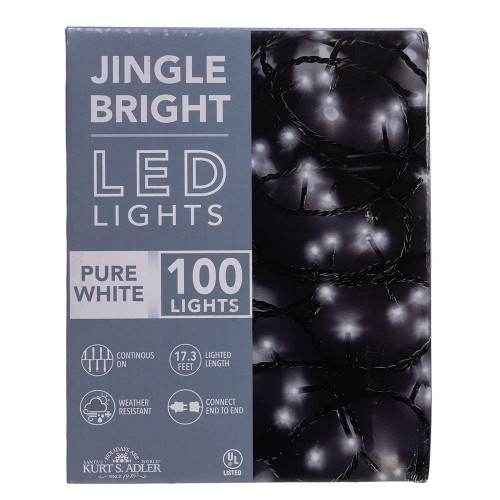 16.5' UL 100L Pure White LED Green Wire Jingle Bright™ Light Set