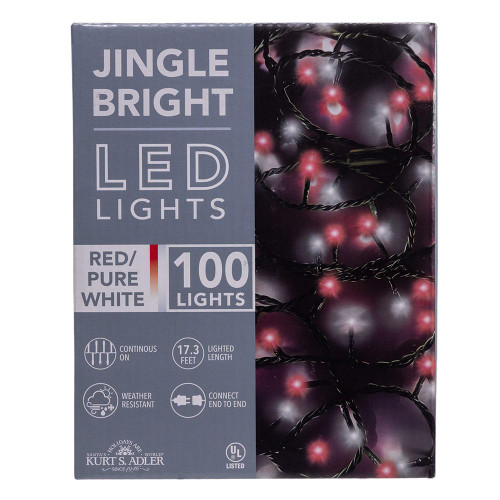 16.5' UL 100L Red & Pure White LED Green Wire Jingle Bright™ Light Set