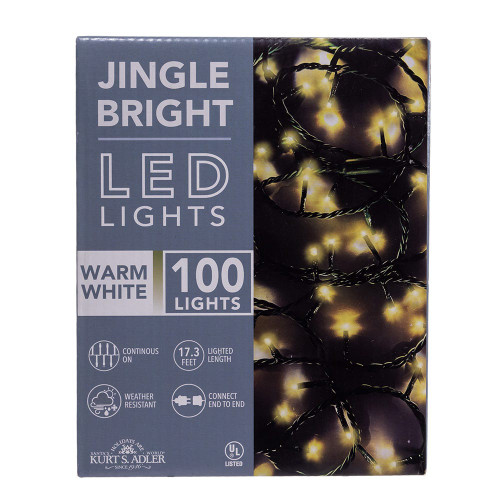16.5' UL 100L Warm White LED Green Wire Jingle Bright™ Light Set