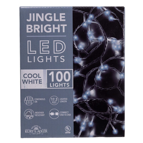 16.5' UL 100L Cool White LED White Wire Jingle Bright™ Light Set