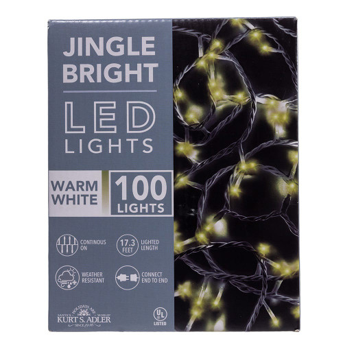 16.5' UL 100L Warm White LED White Wire Jingle Bright™ Light Set