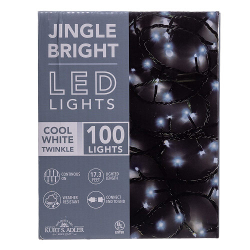 16.5' UL 100L Cool White 20% Twinkle LED Green Wire Jingle Bright™ Light Set