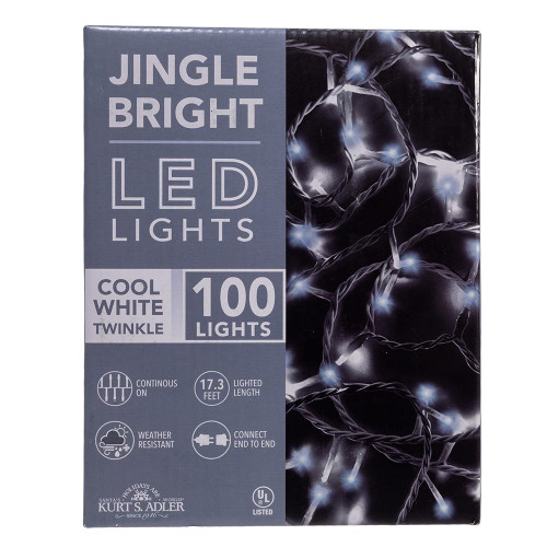 16.5' UL 100L Cool White 20% Twinkle LED White Wire Jingle Bright™ Light Set