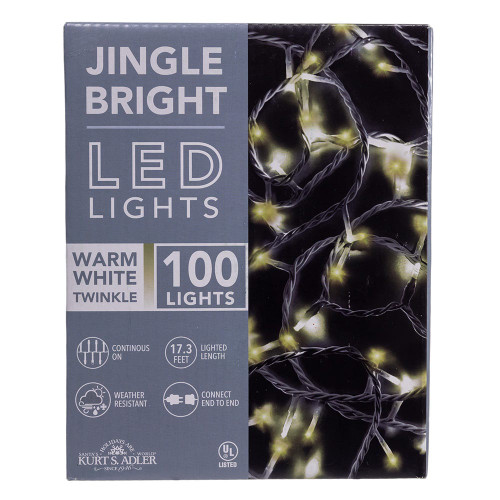 16.5' UL 100L Warm White 20% Twinkle LED White Wire Jingle Bright™ Light Set