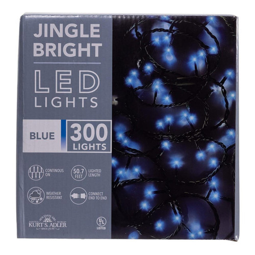 49.8' UL 300L Blue LED Green Wire Jingle Bright™ Light Set