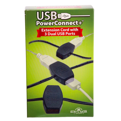 6' USB Power Extension Cord+™ With Black Wire and 6 Ports