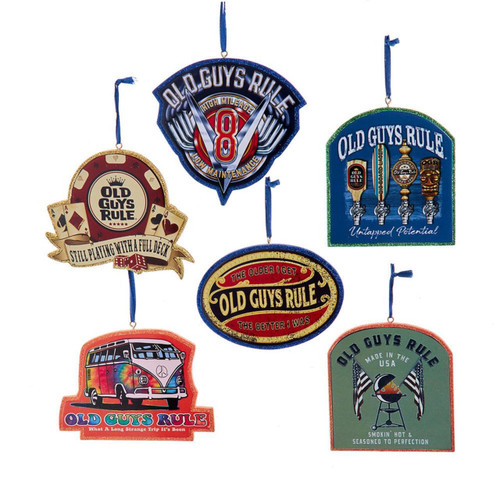 “Old Guys Rule“ Ornaments, 6 Assorted