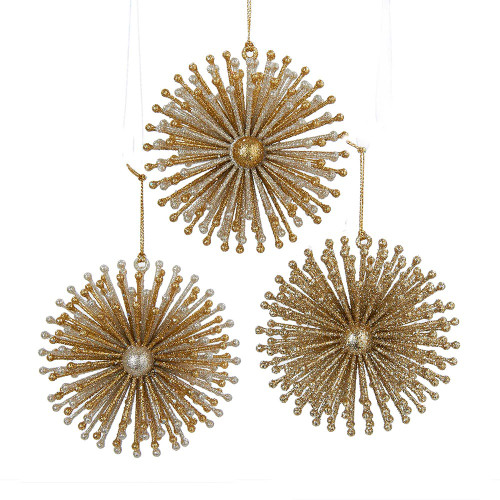 Gold and Silver Burst Snowflake Acrylic Ornaments, 3 Assorted