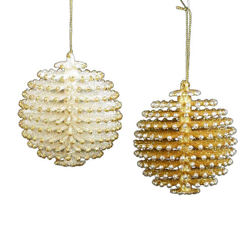 Silver and Gold Pinecone Ball Ornaments, 2 Assorted