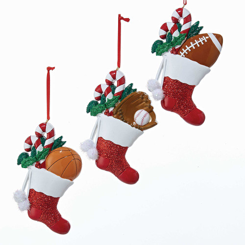 Sports Stocking Ornaments For Personalization, 3 Assorted