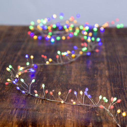 9.8' 300L Multicolor Superbright LED Silver Wire Cluster Garland