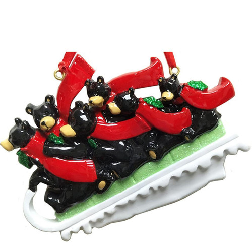 Black Bear Sled Family Of 6 Ornament For Personalization