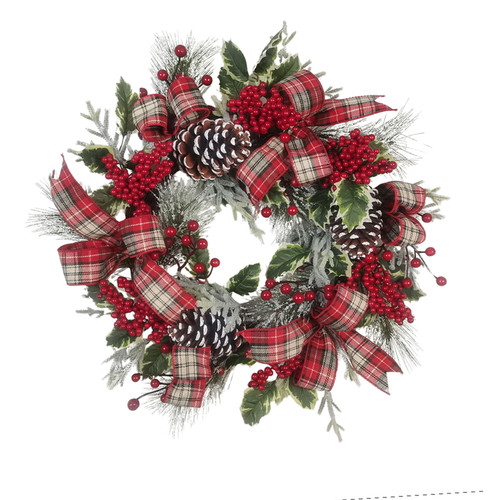 24" Flocked Decorated Unlit Rattan Wreath