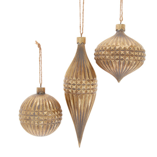 Gold Spiked Ball, Drop & Onion Ornaments, 3 Assorted