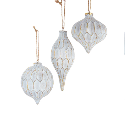 White Honeycomb Ball, Drop & Onion Ornaments, 3 Assorted