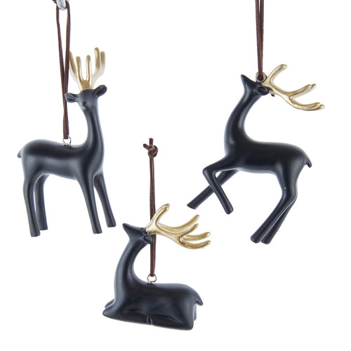 Black & Gold Deer Ornaments, 3 Assorted