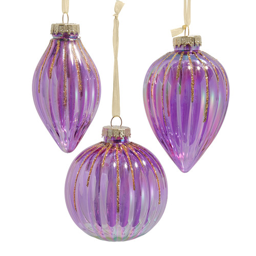 Purple & Gold Ornaments, 3 Assorted 