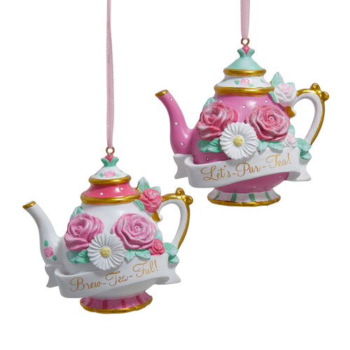 Floral Teapot With Sayings Ornaments, 2 Assorted