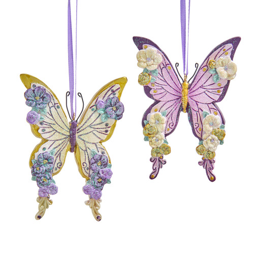 Purple & Gold Butterfly Ornaments, 2 Assorted