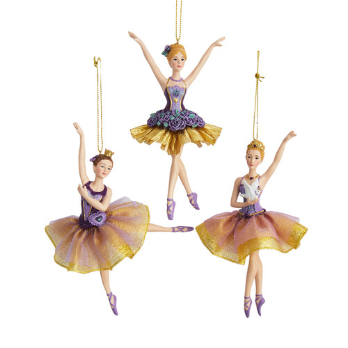 Purple & Gold Ballerina Ornaments, 3 Assorted