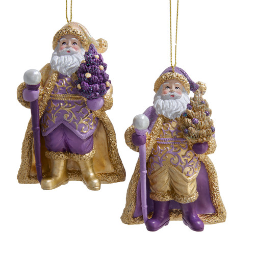Purple & Gold Santa Ornaments, 2 Assorted
