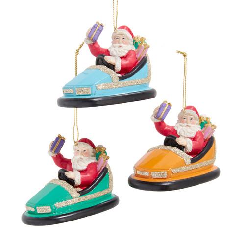 Carnival Santa In Bumper Car Ornaments, 3 Assorted