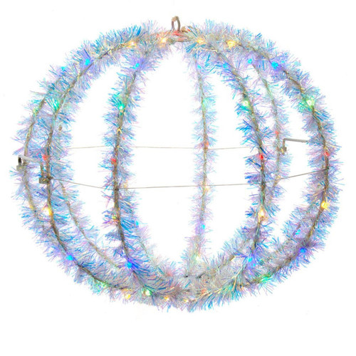12“ 100L Multicolor Superbright LED Iridescent Silver Tinsel Foldable Metal Sphere