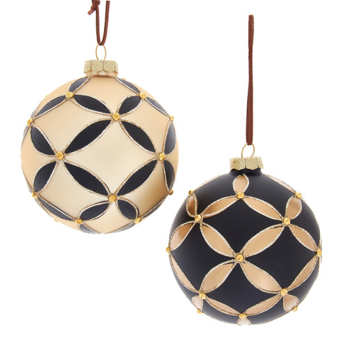 Glass Black & Gold Ball Ornaments, 2 Assorted 