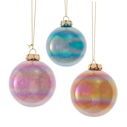 80MM Glass Inside Iridescent Glitter Ornaments, 3 Assorted