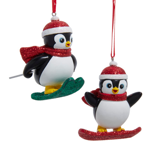 Snowboarding & Skiing Penguin Ornaments, 2 Assorted