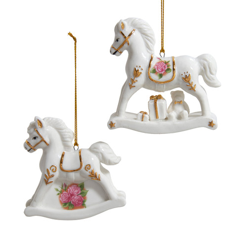 Porcelain Gold & White Horse Ornaments, 2 Assorted