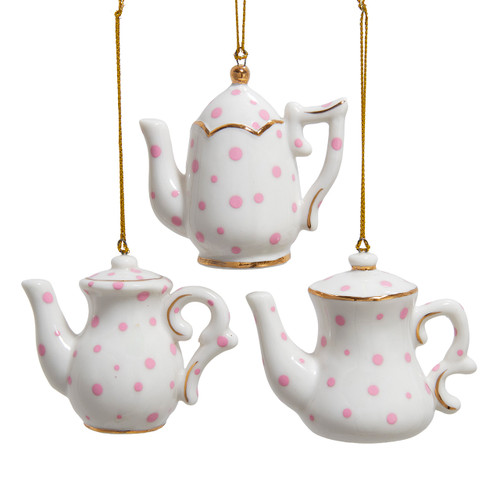 Porcelain Tea Pot With Polka Dots Ornaments, 3 Assorted