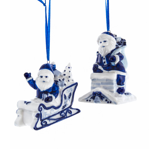 Blue & White Santa Ornaments, 2 Assorted