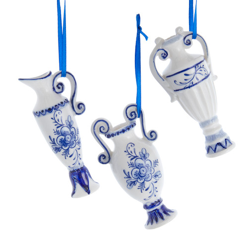 Blue & White Vase Ornaments, 2 Assorted