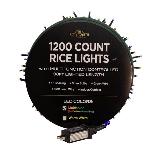 98' 1,200L Multicolor 3MM LED Multifunction Rice Lights With Green Wire On Spool