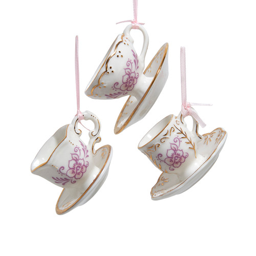 Porcelain Tea Cup Ornaments, 3 Assorted