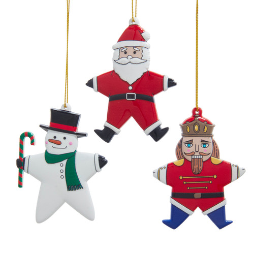Red & Green Santa, Snowman & Nutcracker Ornaments, 3 Assorted