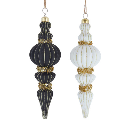 Glass Black & White Icicle Ornaments, 2 Assorted