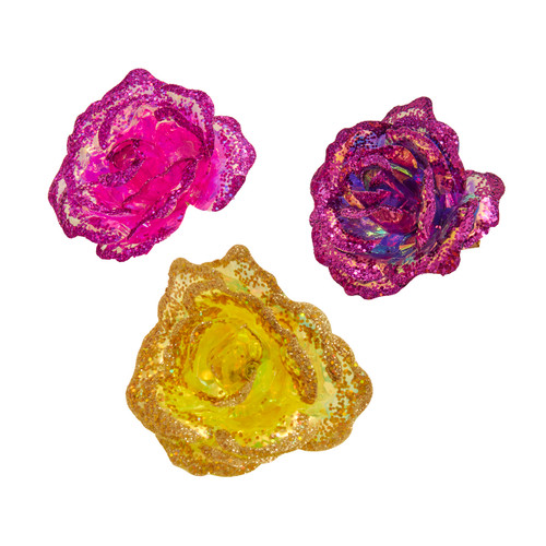 Rose Clip-On Ornaments, 3 Assorted