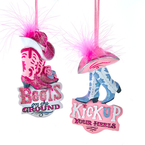 Western Hat & Boots Ornaments, 2 Assorted