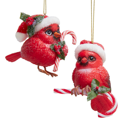 Candy Cane Cardinal Ornaments, 2 Assorted