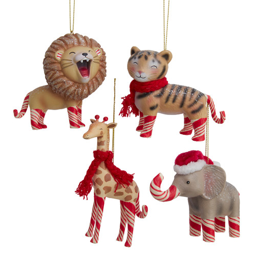 Candy Cane Zoo Animal Ornaments, 4 Assorted