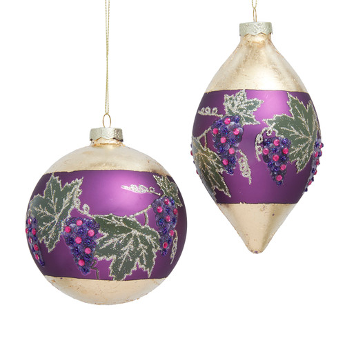 Glass Grape Ball & Drop Ornaments, 2 Assorted