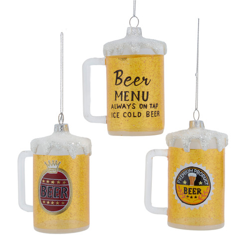 Glass Beer Ornaments, 3 Assorted