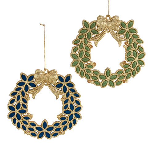 Blue, Green & Gold Wreath Ornaments, 2 Assorted