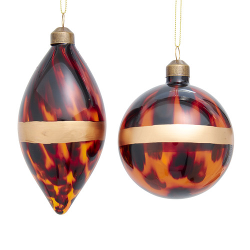 Glass Tortoise Shell Ball & Drop Ornaments, 2 Assorted