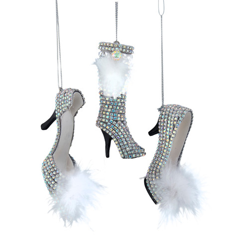Silver High Heel Ornaments, 3 Assorted